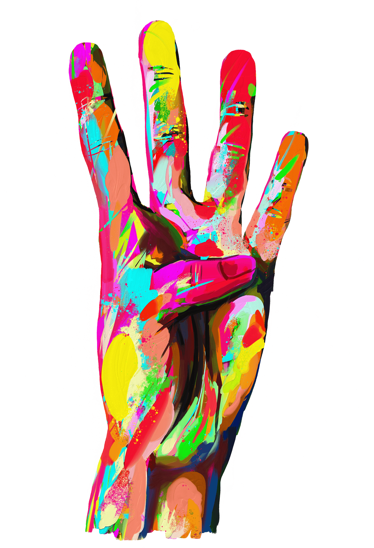 Large painted colourful hand